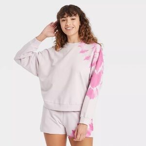 JoyLab Women’s Pink Tie-Dye Cropped Long Sleeve Sweatshirt – Size Medium